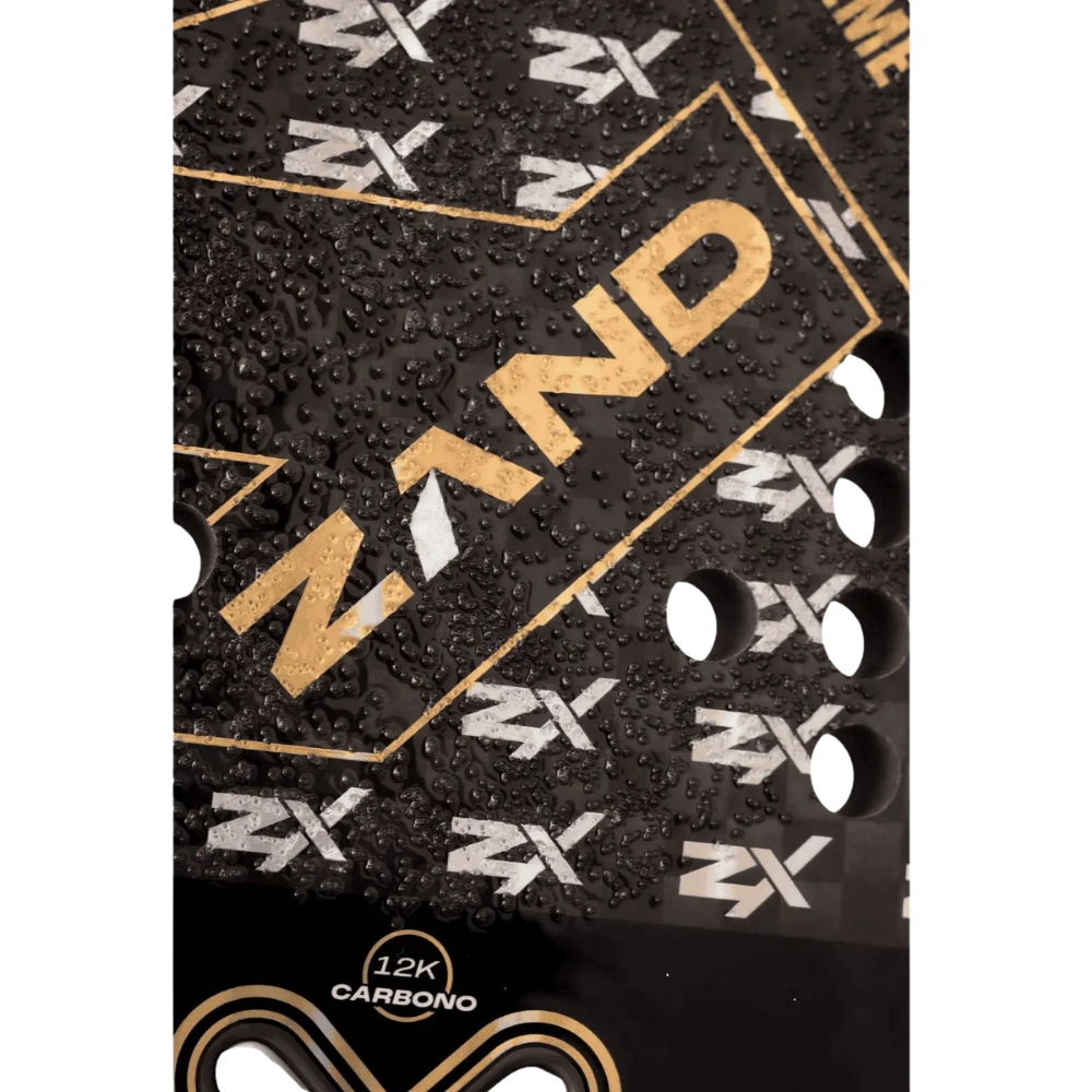 Close-up of the textured face on the ZAND Z-Xtreme 2025 beach tennis racket designed to improve spin, grip and ball control.