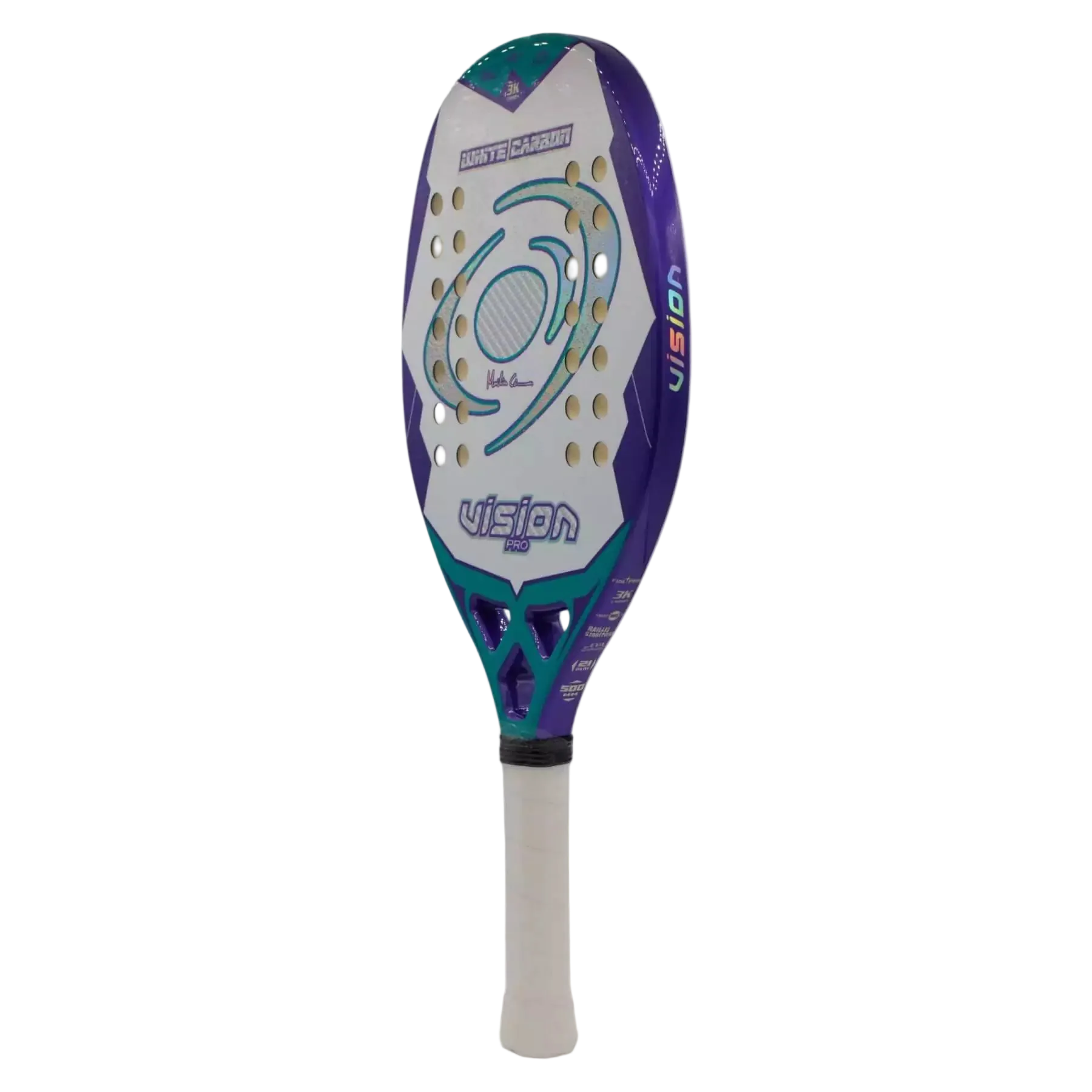 Vision Pro White Carbon 2025 beach tennis racket side profile built for players seeking consistency and shot precision available at Beach Tennis Depot