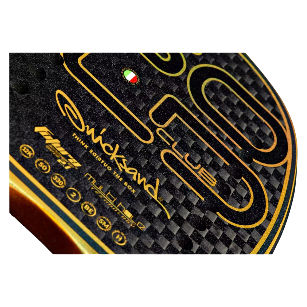 Close-up of Glipper treatment surface on Quicksand Gold Club 2025 racket