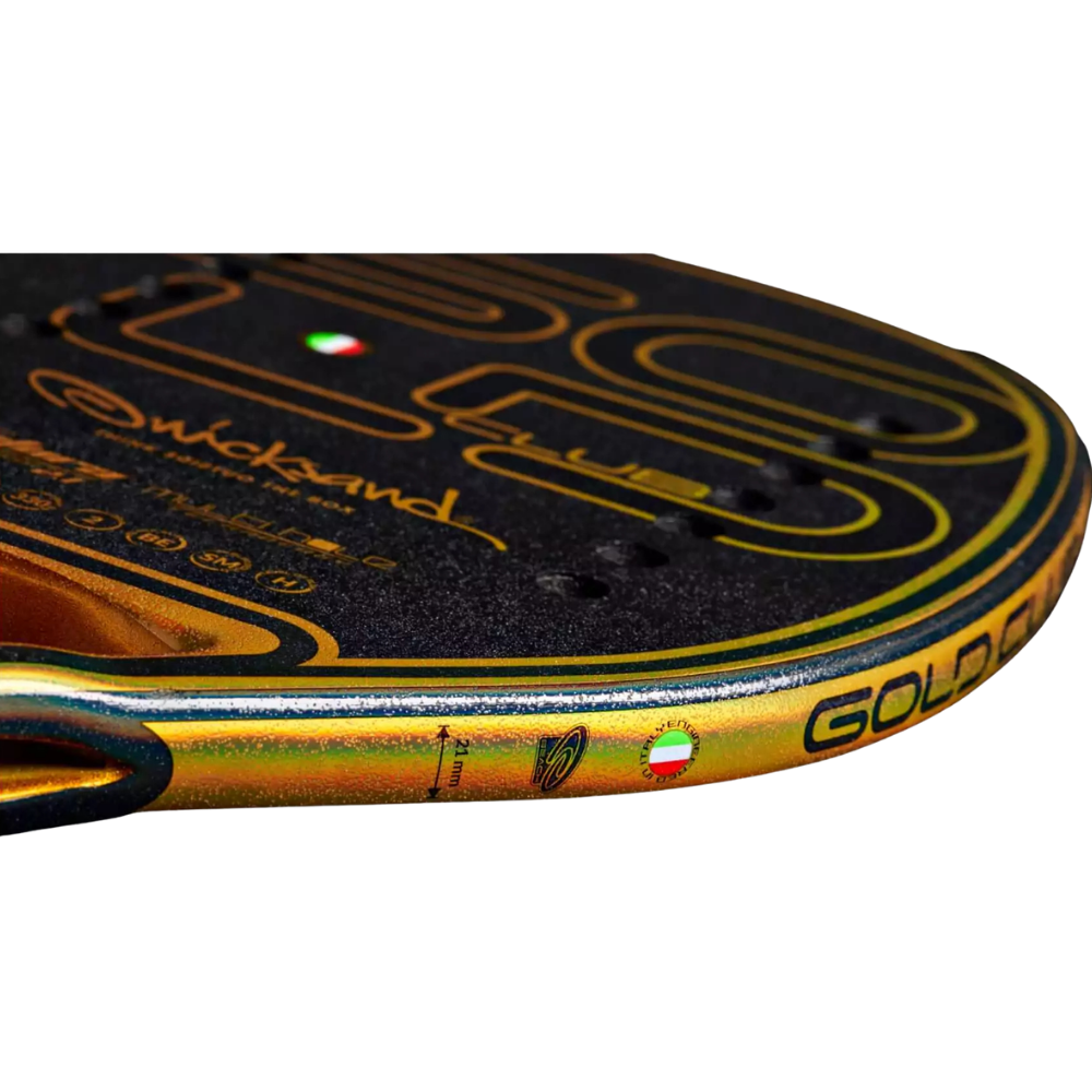Side profile of Quicksand Gold Club 2025 beach tennis racket