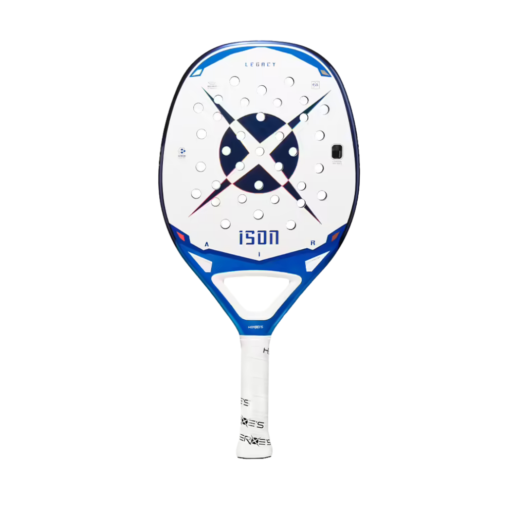white and blue heroes beach tennis racket