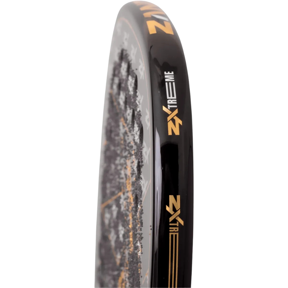 Frame detail of the ZAND Z-Xtreme 2025 beach tennis racket displaying premium carbon construction and textured playing surface.